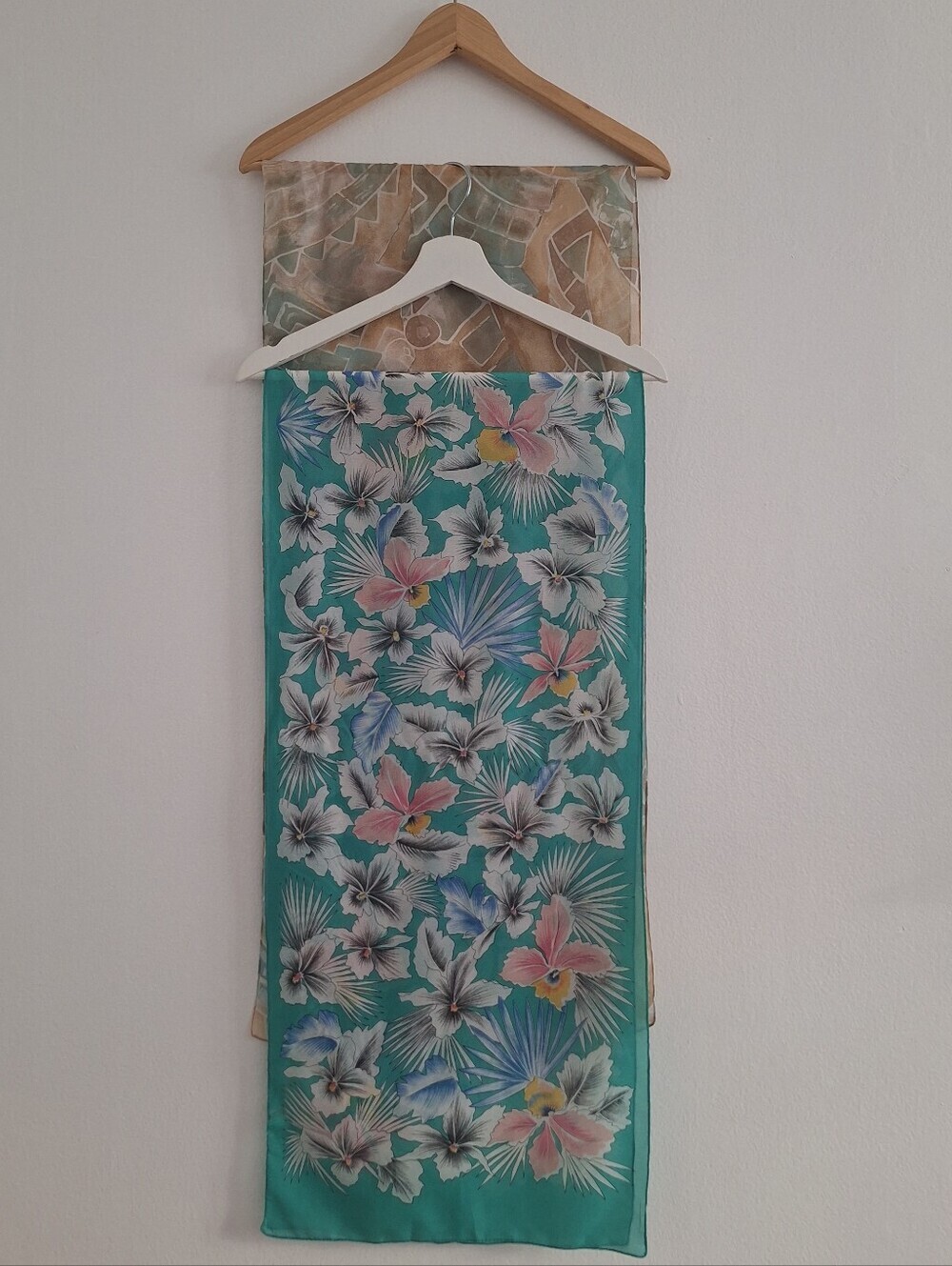 Bundles Floral Turquoise  Scarf with Pastel Blooms